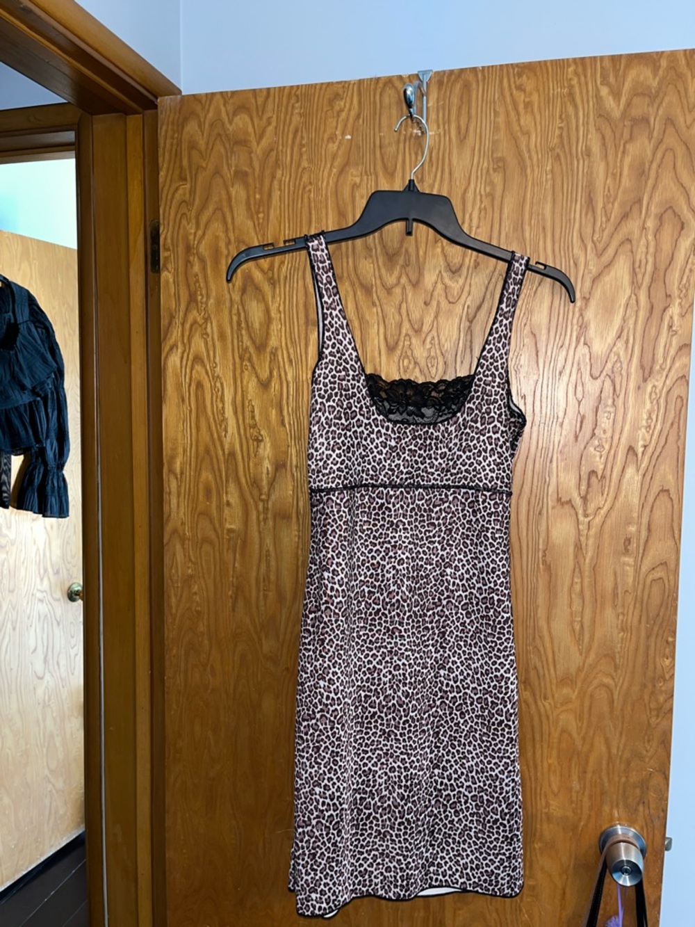 Leopard Print Chemise with Lace Trim - Pink/Brown